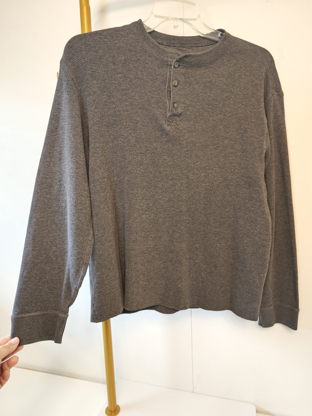 Men's Long Sleeve Henley Shirt - Charcoal Gray